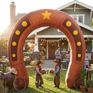 Seenelling 9 ft Western Party Giant Inflatable Archway Decoration, Cowboy Horseshoe Arch Built-in LED Lights for Western Themed Party Birthday Indoor Outdoor Supplies
