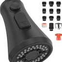 Mbillion Universal Matte Black Kitchen Faucet Spray Head Replacement, 3 Function ABS Sink Faucet Head, Pull-Down Nozzle with 14 Adapters, Compatible with Moen, Delta, Kohler, WEWE American Standard
