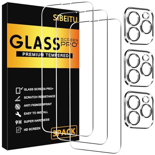 SIBEITU 3 Pack Screen Protector for iPhone 13 Pro Max with 3 Pack Camera Lens Tempered Glass Protector, 6.7 Inch HD Clear Glass Film 9H Hardness Full Coverage, Scratch Resistent, No Air Bubbles