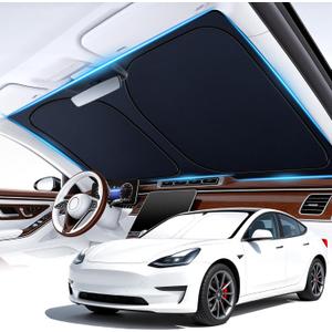 Car Windshield Sunshade Universal Sun Visor Front Window Shades, Foldable Reflective Fits for Model 3/Y 2016 to 2026 (55.9" x 37.4")