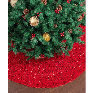 Mr. Pen- Red Sequin Christmas Tree Skirt and Tree Collar, 24 Inch Sparkly Base Cover, 24.8 Inch Foldable Sparkling Sequin Trees Skirt Collar, Red Sequin Tree Skirt, Christmas Skirts for Xmas Trees