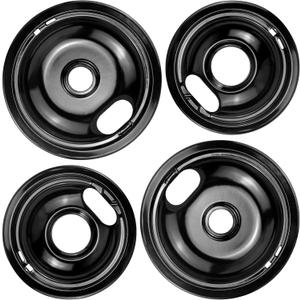 Stove Burner Drip Pans W10288051 Burner Covers-2 Packs 6 W10290353 Black Porcelain Burner Pans and 8" W10290350 Stove Top Covers for Electric Stove by Sikawai