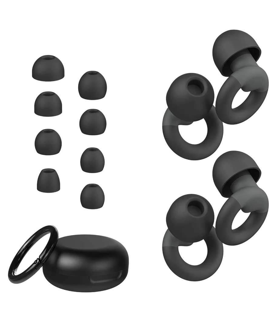 Ear Plugs for Sleeping, 2 Pairs of Reusable Earplugs for Noise Reduction 25dB-30dB with 8 Ear Tips, Soft Hearing Protection Ear Plugs for Concert,Noise Sensitivity, Study & Work, Black