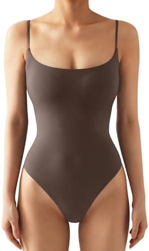 SUUKSESS Women Sexy Square Neck Thong Bodysuit Backless Cami Bodysuit Top, Size M
