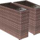 SUNSITT Rattan PE Resin Wicker Patio Side Table 2-Pack Sofa Wedge End Table with Tempered Glass Top, Brown