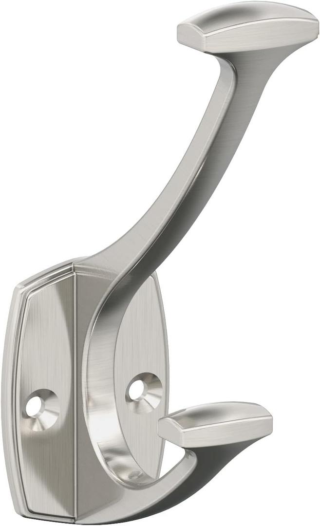 Amerock H37001G10 | Vicinity Double Prong Decorative Wall Hook | Satin Nickel Hook for Coats, Hats, Backpacks, Bags | Hooks for Bathroom, Bedroom, Closet, Entryway, Laundry Room, Office