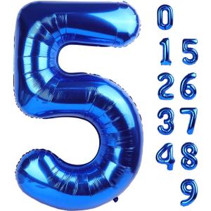 5 Balloon Numbers 40 Inch Blue Birthday Decorations for 5th Boys Girls, Self Inflating Big Navy Number Balloons for 15 25 35 50 Women Men Graduation Party Decor Supplies