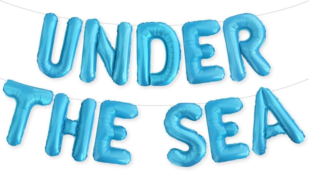 PartyForever UNDER THE SEA Balloons Banner Light Blue Mermaid Birthday Party or Baby Shower Decorations Sign Ocean Themed