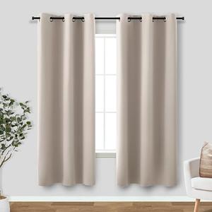 KOUFALL Greige Beige Curtains 63 Inch Length,Grommet Blackout Darkening Thermal Insulating Curtains 63 Inches Long 2 Panel Set for Bedroom Living Room,Tan Khaki Greyish Stone