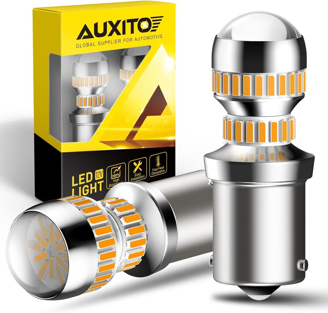 AUXITO 1156 LED Bulbs Amber Yellow 400% Super Bright 7506 BA15S P21W LED Bulb with Projector for Front Rear LED Turn Signal Bulb DRL Marker Blinker Parking Lights, Pack of 2