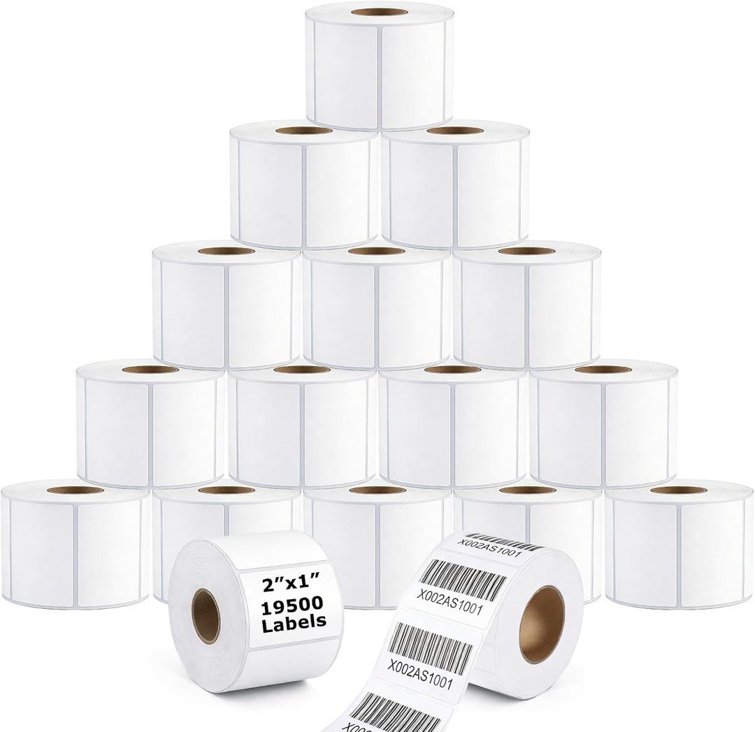 15 Rolls 2"x1" Direct Thermal Labels, 1300 Labels/Roll (19500 Labels), Self-Adhesive Address Barcode Sticker Label Rolls, Compatible with Zebra, Rollo, Munbyn & Most Thermal Printers