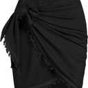 ZAFUL Slit Skirt for Women Ethnic Paisley Printed Tie Side Sarong-Style Bodycon Mini Short Skirt for Beach Night Out Party(Solid-Black, L)