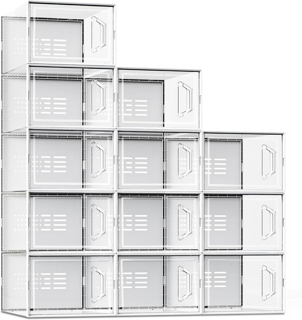 SEE SPRING X-Large Shoe Storage Box Fit Size 11, Clear Plastic Stackable Shoe Organizer for Closet, Space Saving Sneaker Shoe Rack Containers Bins Holders for Entryway, Under Bed, 12 Pack Clear (X-Large Fit Size 11)