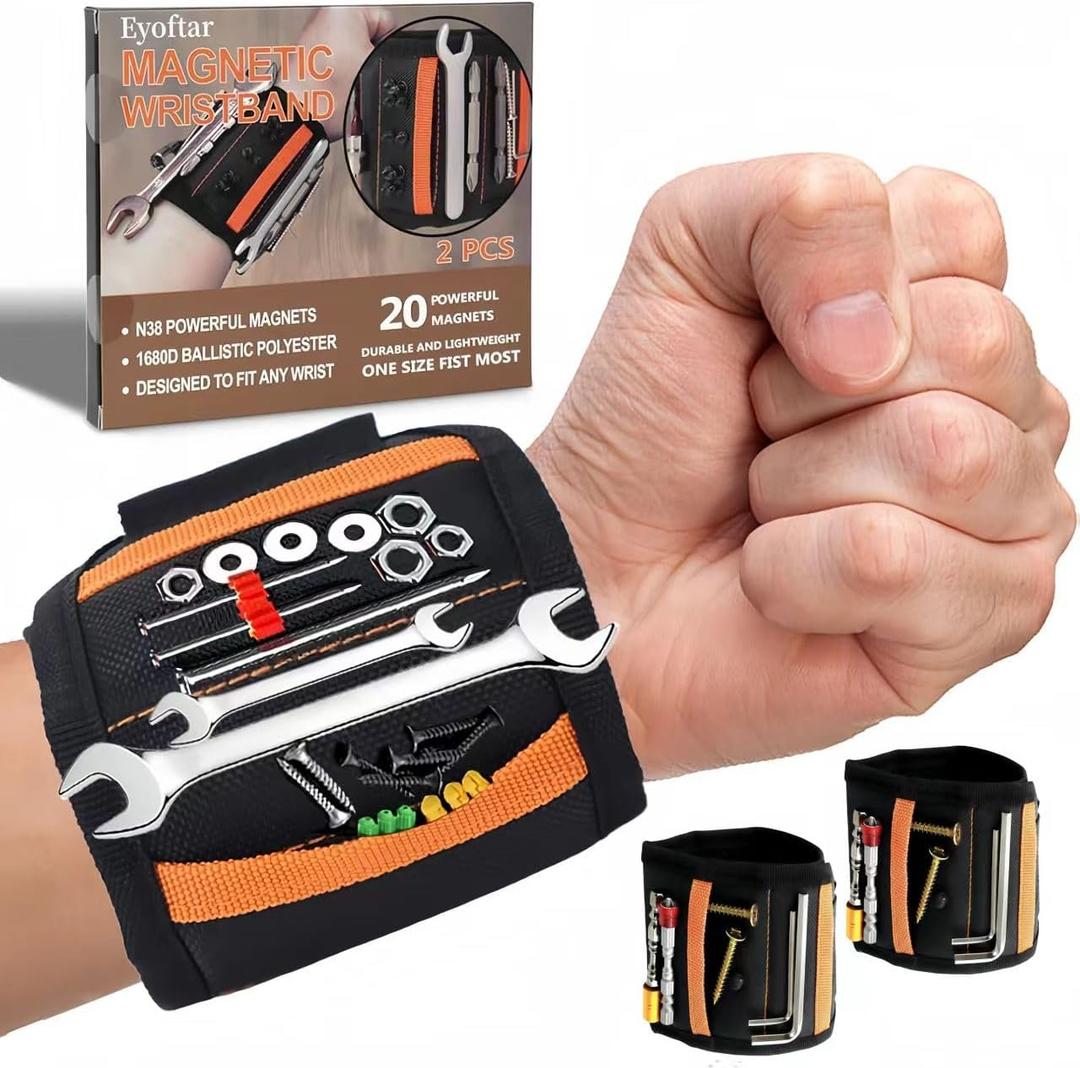 Magnetic Wristband for Tools (2-Pack)-Gift for Men, Tool Belt for Men & Women-Heavy-Duty 20-Magnet for DIY & Construction, Holds Screws-Ideal Gift for Father, Handyman, Husband