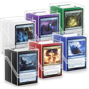 6 Pack Card Deck Boxes, Clear Commander Deck Case with 600Pcs Card Sleeves and Dividers, Standard Size Cards Storage Box Perfect Fit for MTG, Sport, Trading Cards (6 colors)