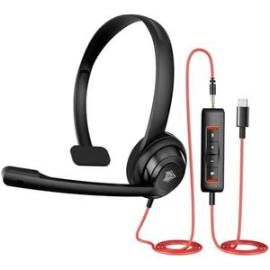 NUBWO HW02 USB Headset with Microphone Noise Cancelling &in-line Control, Ultra Comfort Computer Headset for Laptop pc, On-Ear Wired Office Call Center Headset for Boom Skype Webinars (USB C/3.5)