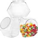 Woozettn 3 Pcs Plastic Candy Jars,Clear Cookie Jars 71 Oz for Kitchen Counter,Hexagon Cookie Jars with Lids,Plastic Dry Food Jar for Candy Buffet