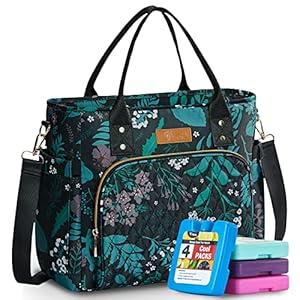 Yitote Lunch Box for Women with 4 Icepacks, 18L Capacity, Cute Lunch Bag with Bottle Holder, Lunch Bags with Adjustable Shoulder Strap, Lunch Bags for Work .(Palm)