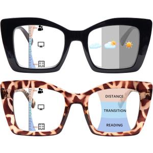 Progressive Multifocus Reading Glasses for Women Blue Light Blocking, Outdoor Photochromic Multifocal Sunglasses