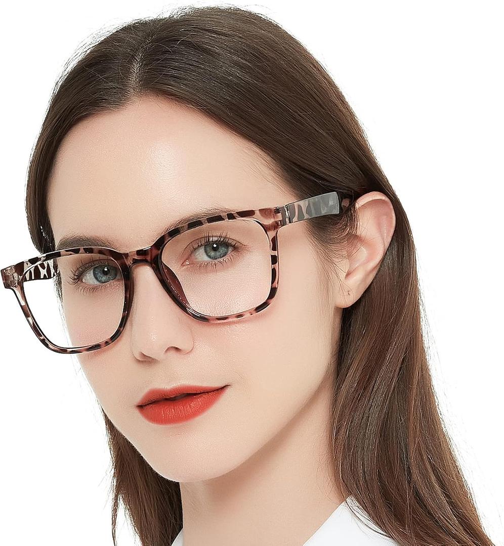 AEZUNI Oversize Square Reading Glasses for Women Oversized Trendy Large Readers 100 150 200 250 300 350 (Demi, 1.5)