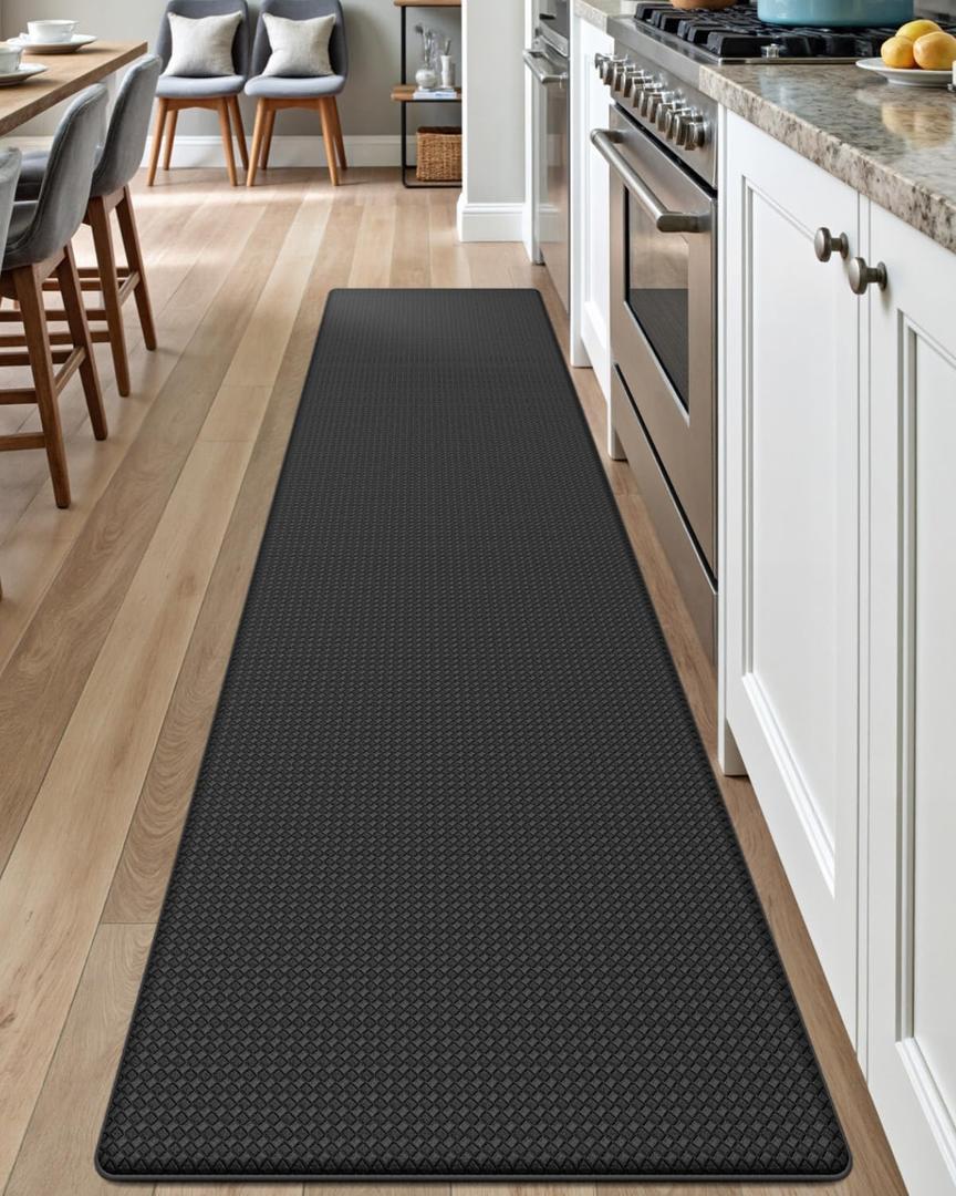 DEXI Kitchen Floor Mats Cushioned Anti Fatigue, 17"x79", Long Standing Runner Rug Waterproof, Comfort Memory Foam Padded for Front Sink Laundry, Black
