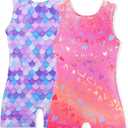 Gymnastics Leotards for Girls Shiny Toddler Biketard Unitard One Piece Tumbling Outfits (2-3T, 2pcs Mermaid & Love Heart)