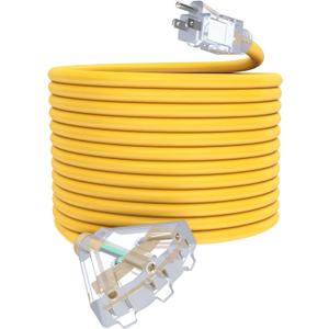 50Ft 12/3 Outdoor Extension Cord with 3-Outlets, Heavy Duty 12 Gauge 3 Prong Extension Cord Waterproof with Lighted end, 15A 12AWG 1875W SJTW, ETL Listed - Great for Garage, Garden and Home, Yellow