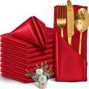 50 Pieces Red Satin Napkins, 17" x 17" Square Table Napkins, Silky Soft Smooth Washable Napkins for Restaurant, Weddings, Dinner, Party Decoration