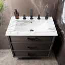 JONATHAN Y Ancillary 24 in. W x 18.25 in. D Ceramic Vanity Sink Top with 3-Hole Rectangular Single Sink Basin, White Marble Effect SNK1001C
