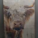 Vintage Highland Cattle Canvas Wall Art Countryside Scottish Cow Painting Picture Wall Decor Farmhouse Poster Print Artwork for Living Room Bedroom Bathroom Home Decoration (36"L x 24"W)