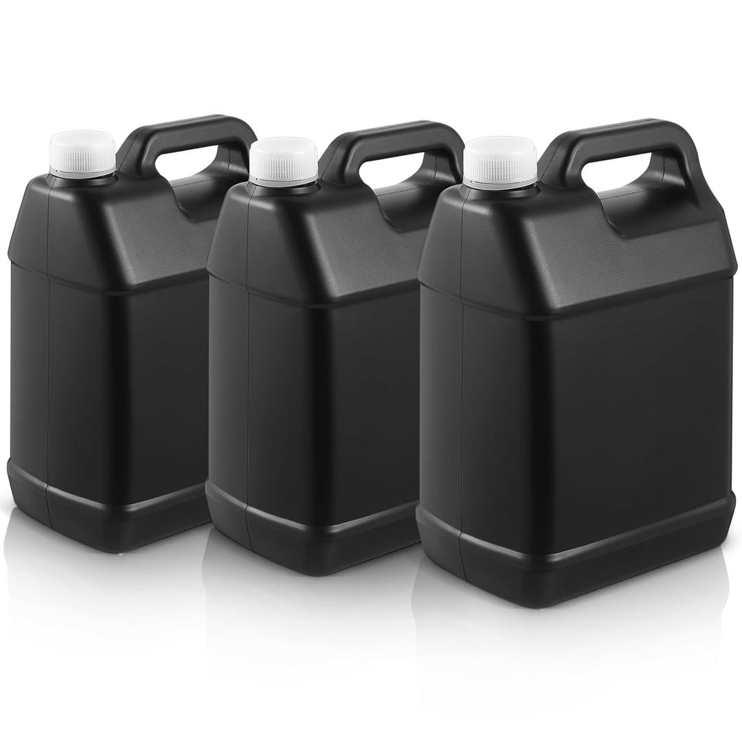 3 Pcs 1 Gallon Plastic Jug with Lids Square Empty Storage Containers HDPE Carboy Plastic Jar Containers for Water Beverage Oil Liquids (Black)