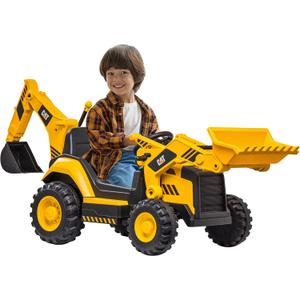 Kid Trax 12V CAT Backhoe Loader - Ride On Excavator Construction Toys for Boys w/Realistic Sounds, 2.5-5 mph Mini Bulldozer, Indoor/Outdoor Tractor Toys, Sturdy Toy Cars for Toddlers 3-6, Up to 66lbs
