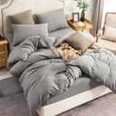 PURE ERA Jersey Knit Duvet Cover Set 100% T-Shirt Cotton Super Soft Comfy 3pc Bedding Set with Zipper Closure (Heather Dark Grey,Queen)