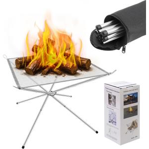 22 Inch Portable Fire Pit for Camping, Wire Mesh Fire Pit, Foldable Stainless Steel Mesh Fireplace for BBQ, Picnic, Heating, Bonfire