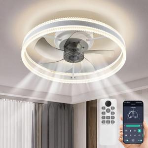 Ceiling Fan Light with Remote & App Control 20" Low Profile Fan lights ceiling fixtures 3 Color Temperatures Flush Mount Fandelier with Dimmable LED & 6-Speed Fan, 1-8H Timer For Bedroom, Living Room