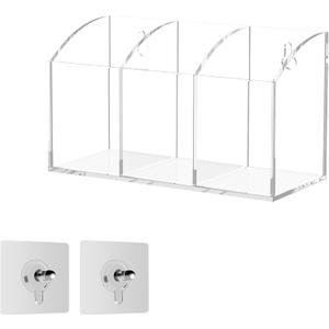 Acrylic Pen Holder Box 3 Compartments, Clear Pencil Storage Organizer for Desk or Wall, Acrylic Organizer Holder for Pens, Office Desk Accessories, Makeup Brush