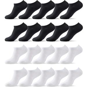 MONFOOT Men's/Women's 10-20 Pairs Thin Cotton Low Cut Ankle Socks, Multipack (01 Black(10), White(10))