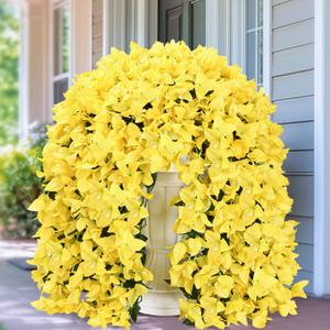 Siyaluens Artificial Flowers for Outdoors - 8 Pcs UV Resistant Realistic Faux Silk Bougainvillea Flowers, Fake Hanging Plants for Porch Patio Balcony Decoration (Yellow)