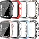 anotch 8 Pack Case for Apple Watch Series 7 45MM with Screen Protector, Hard PC Bumper and Ultra Thin Tempered Glass 2 in 1 Face Cover Anti Scratch Replacement Accessories for iwatch Series 7 45 mm