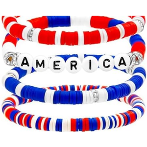 America Red White Blue Beaded Bracelets 4pc