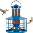 Caged Bird Feeders Squirrel-Proof, Metal, 2.8 Lbs Capacity-Cage Tube Seed Feeders with Tray Outdoor Hanging, Attract Birds,Detachable Cleaning, Starling Proof Wild Bird FeederBlue