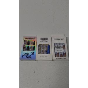 24Pcs French Tip Press On Nails - Medium Almond Glossy False Nails with Flower Designs, Full Cover Acrylic DIY Manicure 3 Pack