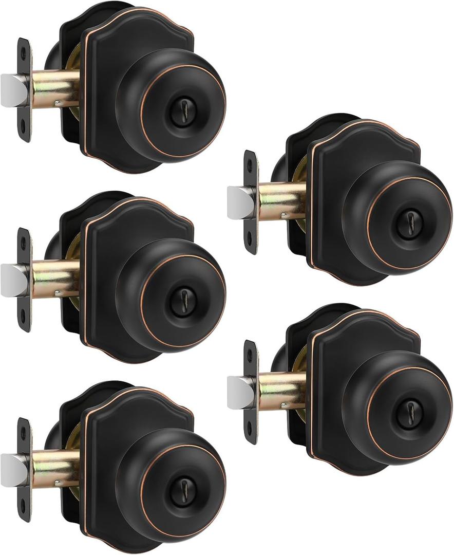 Goldenwarm Oil Rubbed Bronze Door Knobs Interior, Bedroom Door Knob & Bathroom Classic, Bronze Interior Door Knobs 5 Pack