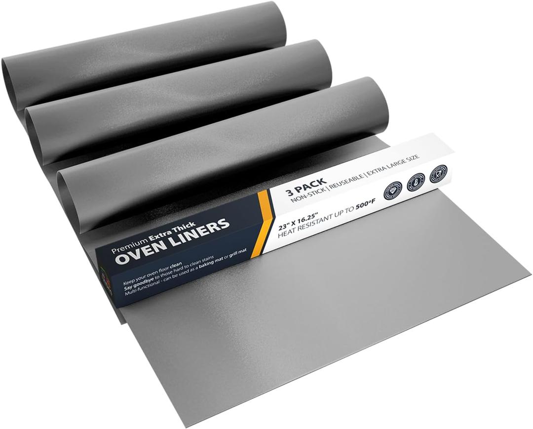 Oven Liners for Bottom of Oven - 3 Pack Large Heavy Duty Mats, 16.25x23 Non-Stick Reusable Liner for Electric, Gas, Toasters, Grills - BPA & PFOA Free Kitchen Accessory to Keep It Clean (Silver)