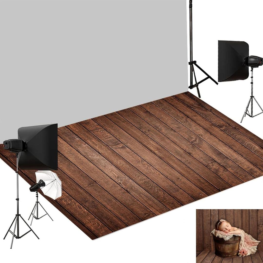 Kate Photography Foor Mats Brown Wood Printed Floor Mats Rubber Floor Mat Newborn Photography Drops Photo Studio Props 8X5ft (Dark Brwon)