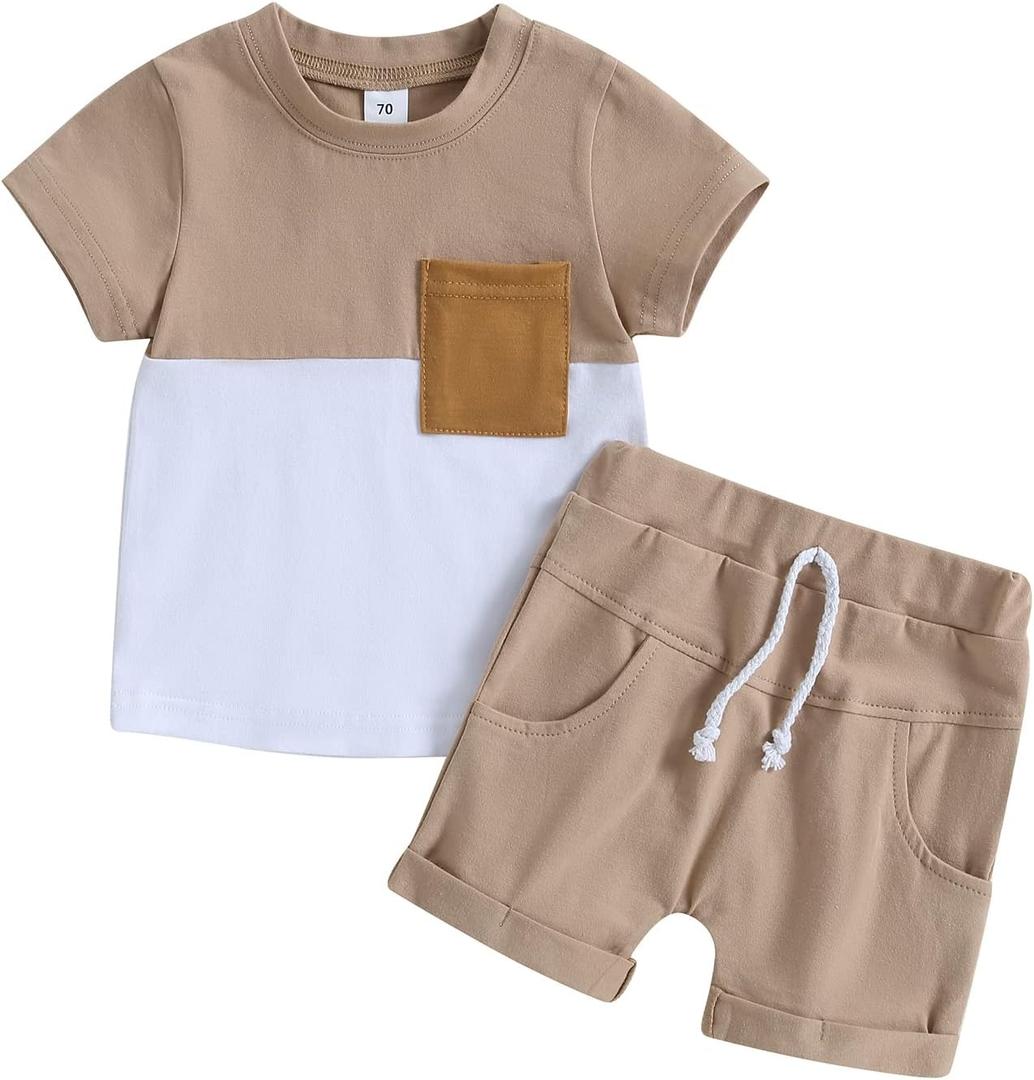 allshope Toddler Baby Boy Summer Outfit Short Sleeve T Shirt Top Casual Shorts Set Infant Newborn Clothes 6 12 18 24 Month 2T