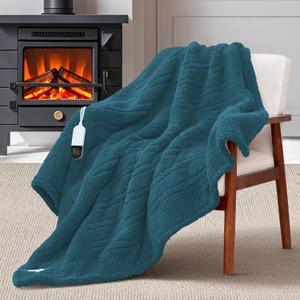 MAXEVE Heated Blanket Electric Throw 50"x60" Soft Double Sided Sherpa Heating Blanket with 8 Fast Heating Levels & 1-8H Auto-Off,Over-Heat Protection,Machine Washable,ETL Certification, Dusty Blue