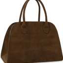 Suede Tote Bag for Women,Women's Suede Purse Vintage Top Handle Bag,Fashion Shoulder Satchel Bag for Office Travel (Coffee-large-without Strap)