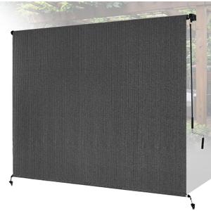 8'W x 8'H Gray Patio Shades Roll up Outdoor Roller Shade Crank Wand Blind Cordless, 90% UV Blocking & Privacy Protection for Porch|Gazebo|Pergola|Backyard (2 Splicing Tube, 1 Fabric)
