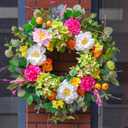 Spring Wreaths for Front Door 24 Inch Vibrant Summer Peony Hydrangea Floral Wreath Artificial Green Eucalyptus Wreath with Realistic Orange Berry- Ideal for Porch,Mantel,Home Wall Decor